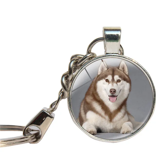 Schnauzer Dog Keychain Glass Cabochon Husky Corgi Lovely Dog Key Ring Glass Dome Pet Custom Photo Key Chains Jewelry Key Holder