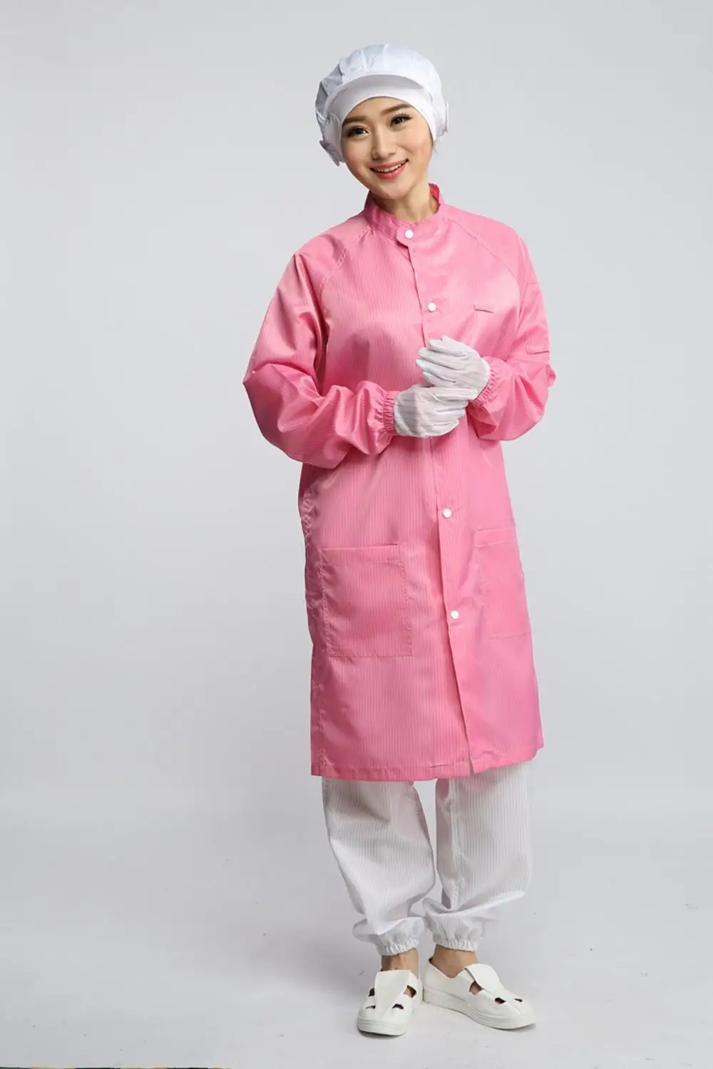 OEM 5mm stripe Polyester Cleanroom Use antI-static coverall anti-static ESD lab coat