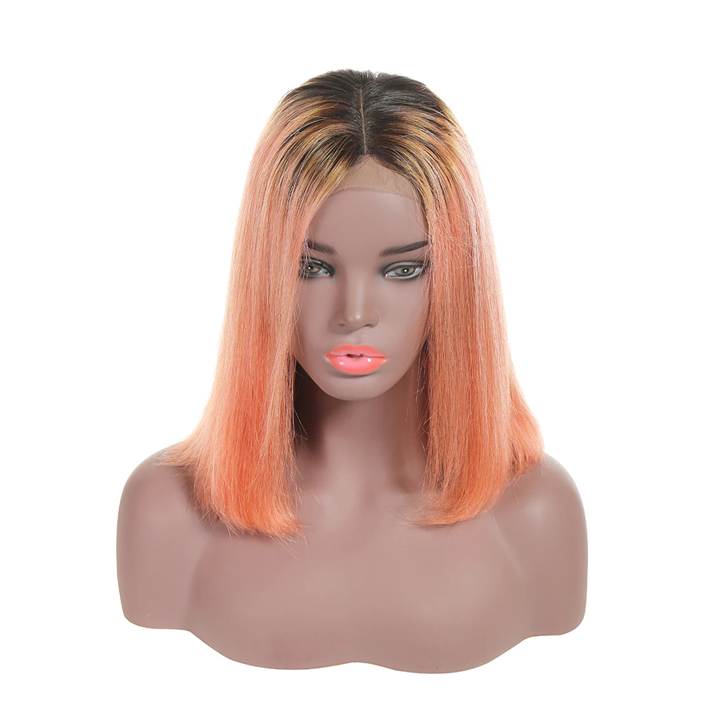 Remy Virgin Brazilian Natural Human Dark Roots Light Ombre Rose Pink Lace Front Wig