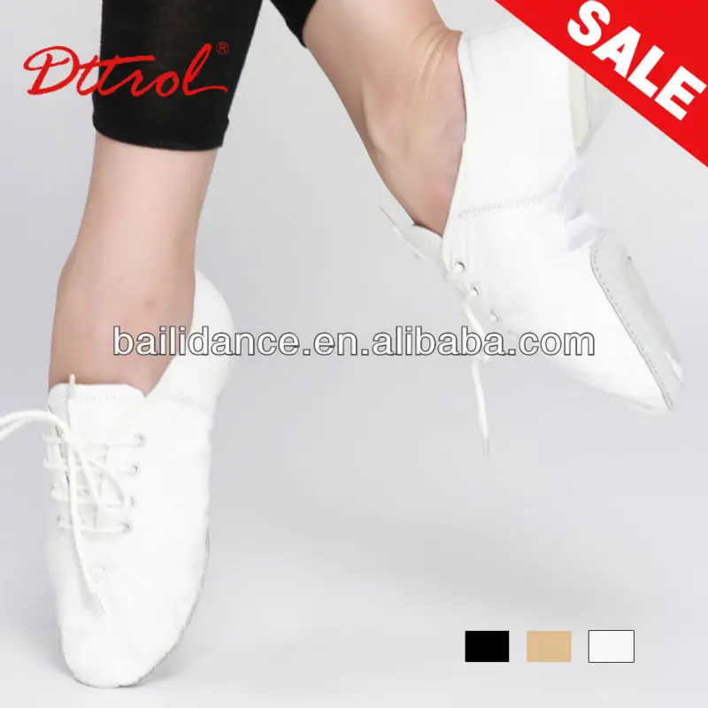 
Dttrol wholesale white tan black lace up cow leather dance shoes latin women salsa D004718 
