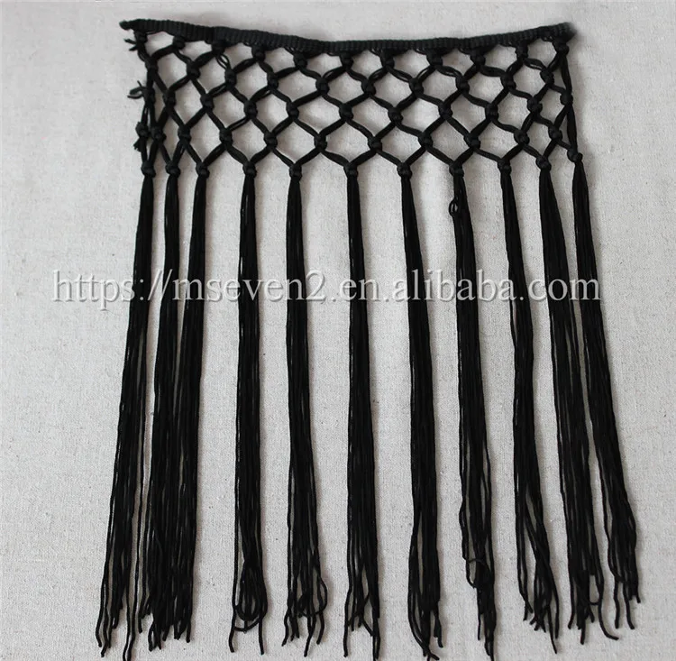 Fashion design 33cm length polyester knotted fringes for clothes