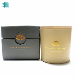 FENGJUN custom private labels scented candles jar with engraved wood lid for gold black luxury candle holder glass