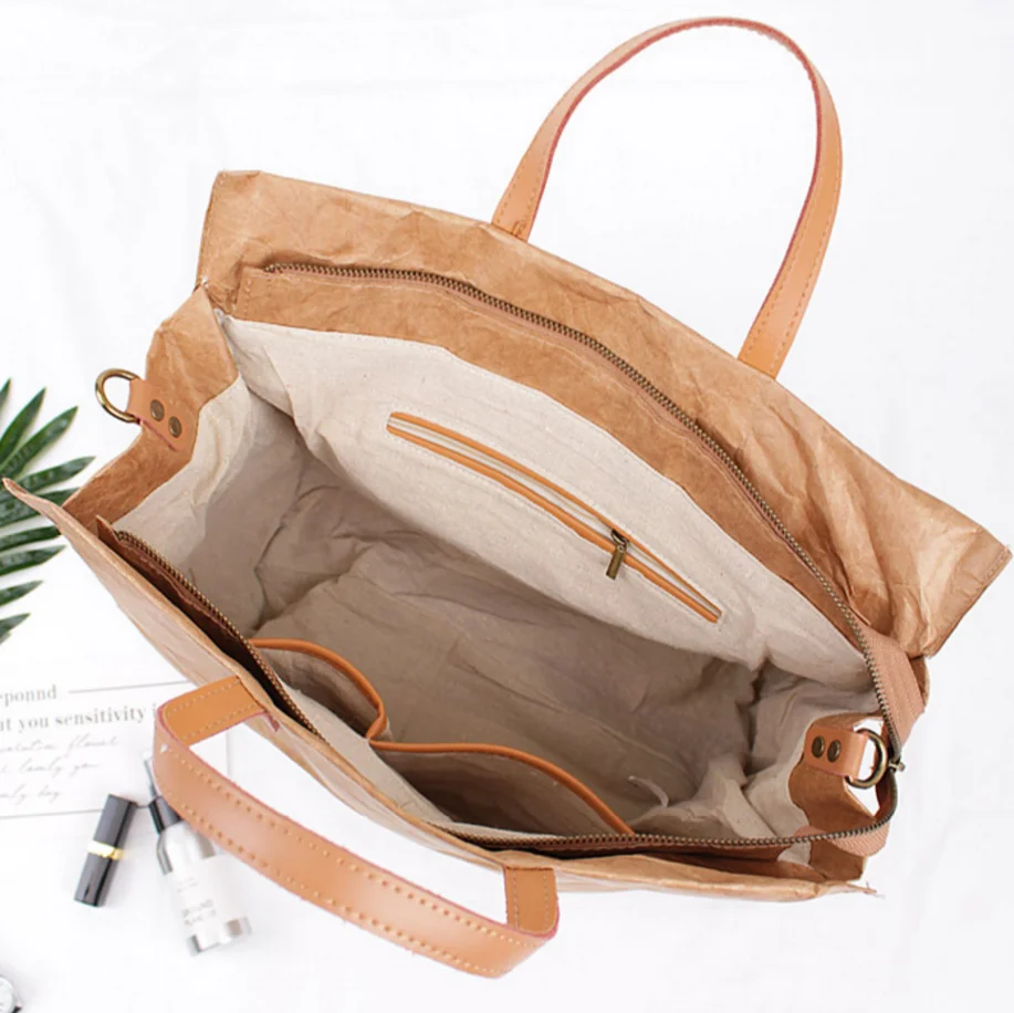wholesale new material kraft paper women bags handbag custom, waterproof paper lady handbag tote bag shoulder