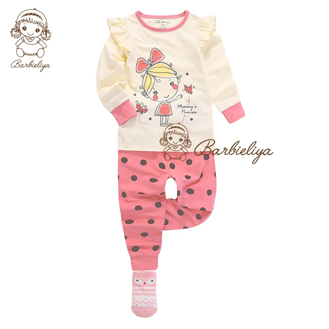 B0919 Wholesale price Taiwan design long sleeve girls pajamas animal two piece pyjamas kids