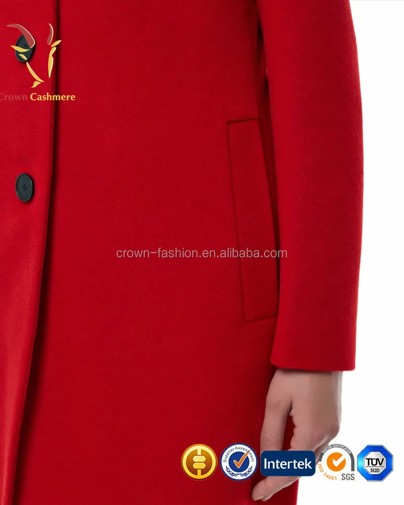 Women Red Long Winter Cashmere Coat Ladies