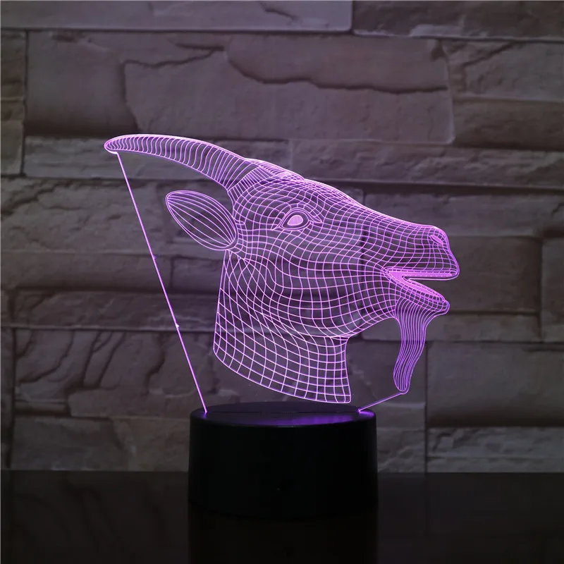 Комнатный декоративный Настольный светильник из АБС-пластика с 3D изображением Зодиака, голова козы, Настольная Светодиодная лампа с 3AA батареями