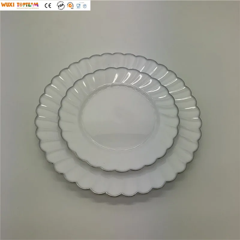 10 'одноразовая пластиковая пластина с серебряным ободком для свадьбы