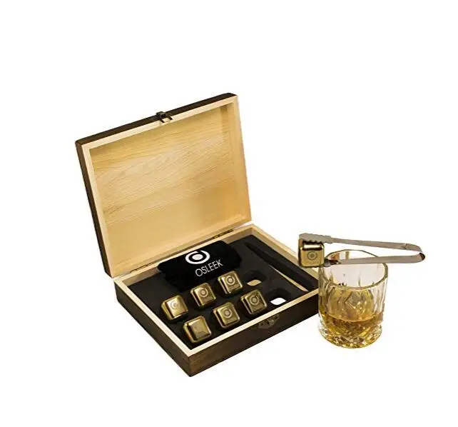 Solid wooden Whiskey Stones and Whiskey Glass Gift Boxed ,wooden box with whiskey stone accessories