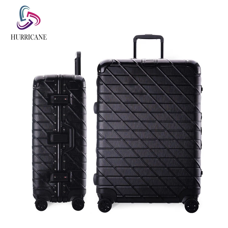 4 wheel aluminium striped luggage soft side metal frame luggage with hidden compartment carry on business suitcase