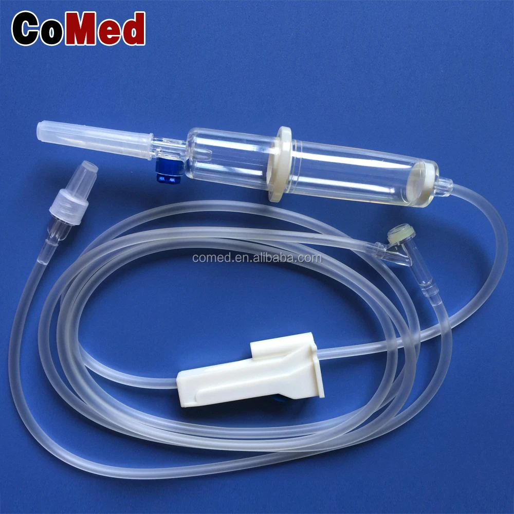 Disposable medicine filter vent air double chamber iv infusion set without needle