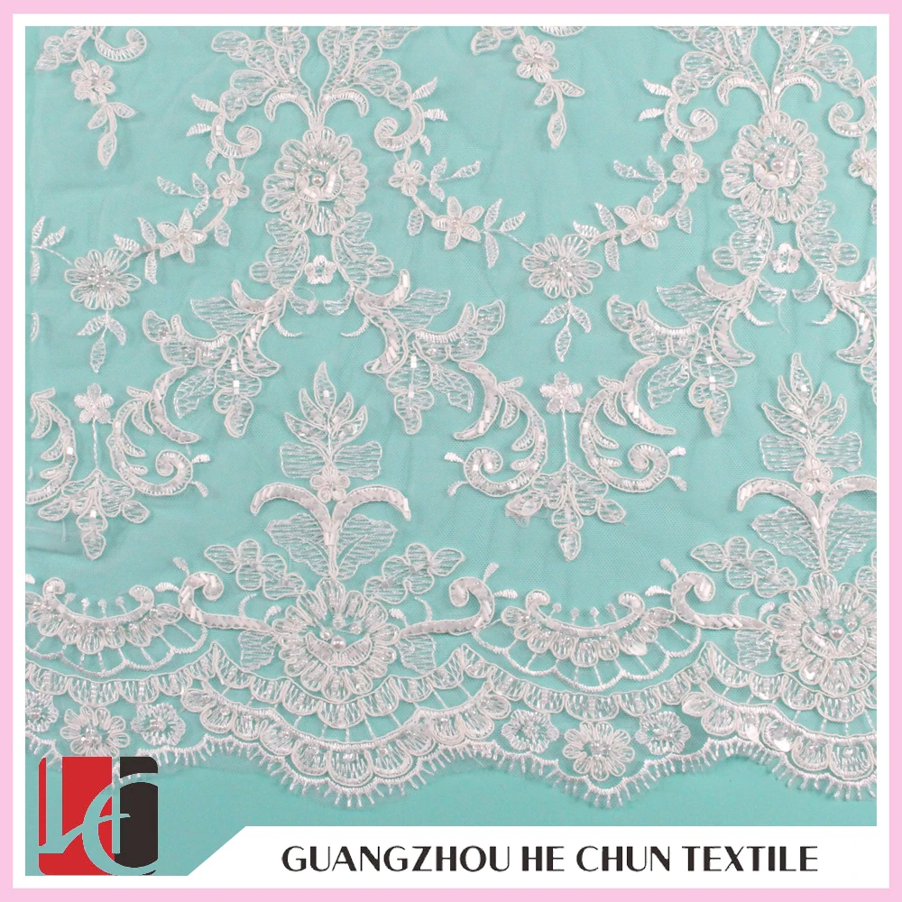 WHF-33 Hechun beaded embroidery guipure lace tulle fabric wedding dress