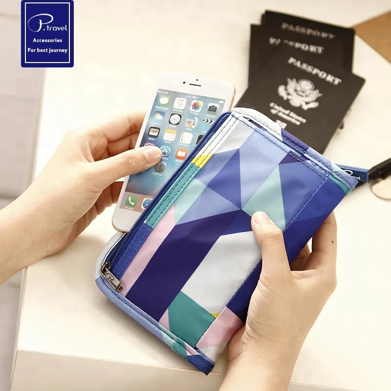 P.travel passport holder polyester passport wallet geometric pattern document bag new style passport bag