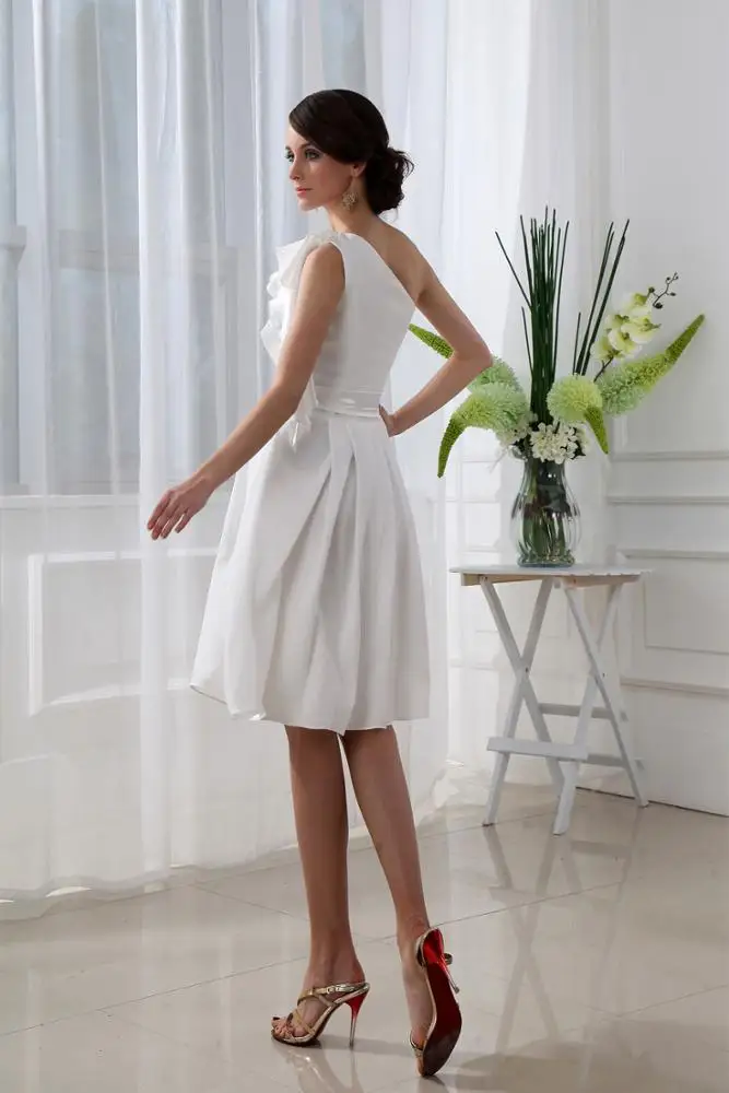 
ED007 Haute Couture Girls Prom Dress Formal Dinner Dress Appliqued One Shoulder Satin short evening dress 