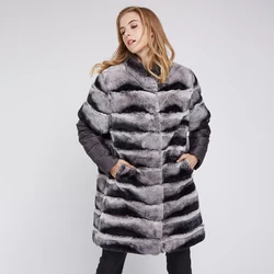 Customized Fur Coat Jacket Real Rex Rabbit Coat Outwear Stand Collar Winter Fashion Warm Women Overcoat