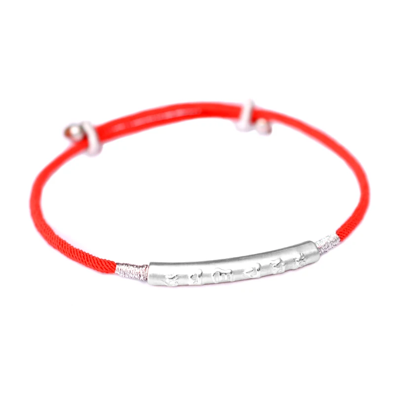 
LONGJIE factory customized six-word om mani padme hum bracelet 999 foot silver-plated golden red rope Chinese knitted hand rope 