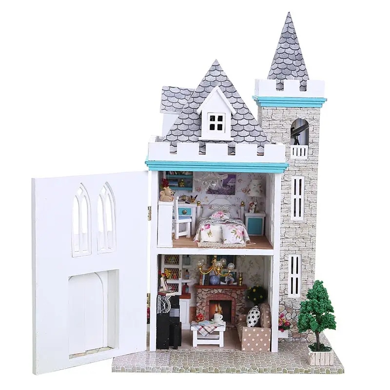 1 24 scale DIY miniature white castle miniature doll house wooden kits mini castle