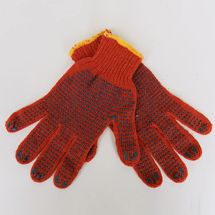 Wholesale Labor Protection Red Knitted Cotton Safety Glove With PVC Dots Seamless Yarn Knitted Personal Protective Equipments