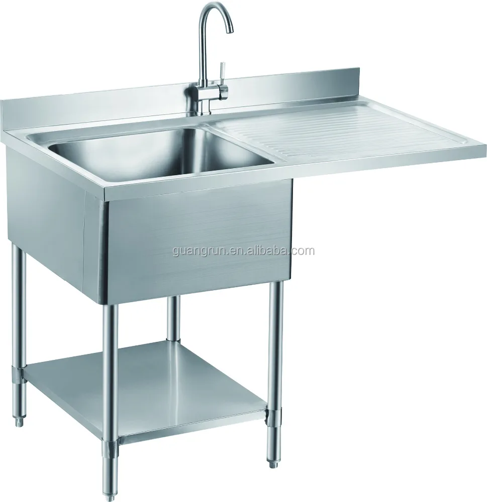 Hotel Used Free-standing Heavy-duty Commercial Stainless Steel Kitchen Sink with Drainboard GR-303D