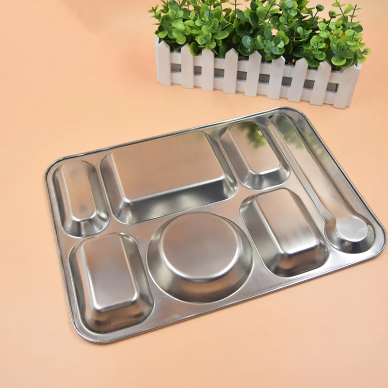 
High quality 7 Compartments 304 stainless steel hospital prison hotel Restaurant food tray 