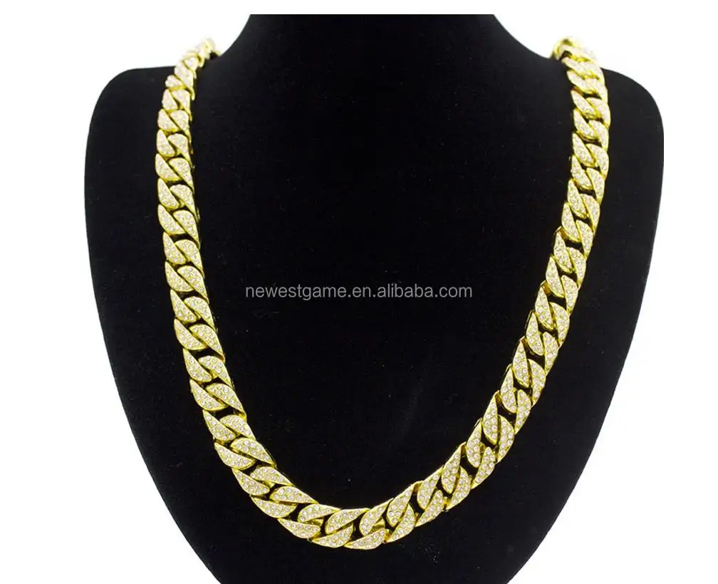 factory American and European street dance bracelet necklace domineering male alloy jewelry all set diamond chain Cuba chain