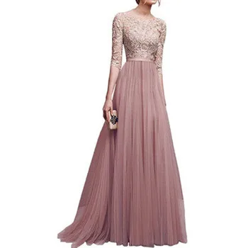 
women wear scoop neckline Pretty Long Bridesmaid short sleeves Party Dresses Formal Wedding lined nightwear prom sexy dress 