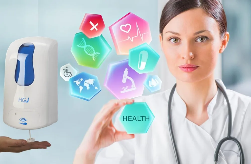 automatic anti-bacterial hand gel dispenser in hospital