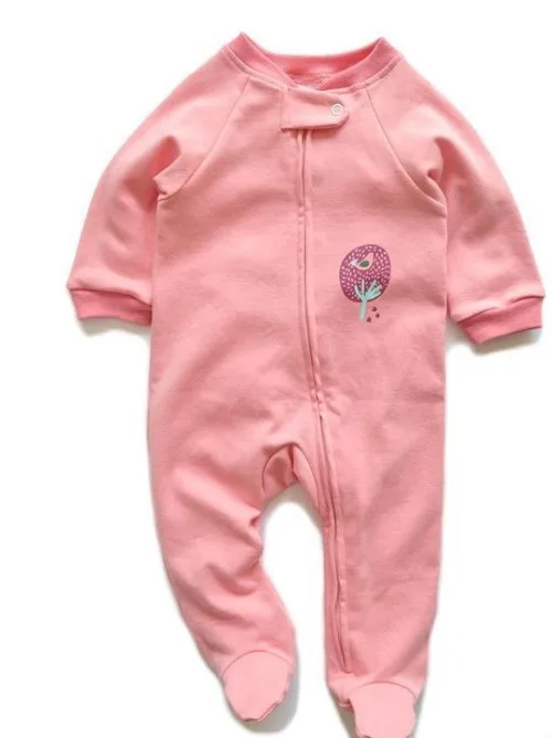 manufacturer Organic Cotton Baby Boy Girl Fleece Zip up Sleep  Footed  Long Sleeve