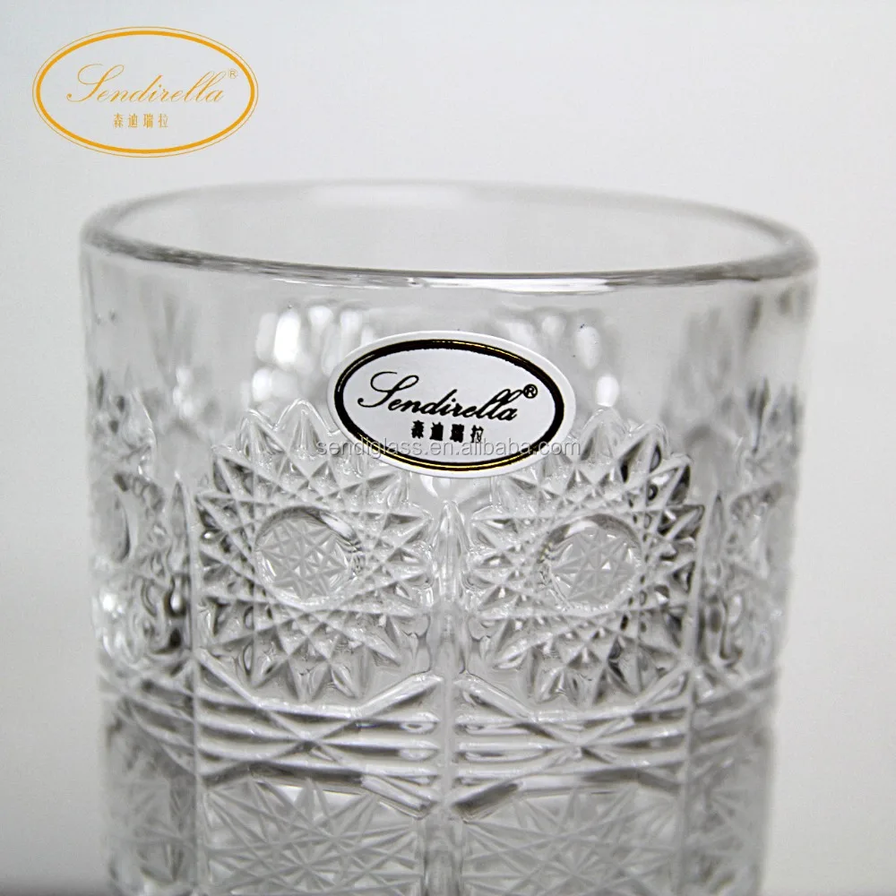 
2018 Bohemia Vintage style 8% Lead Crystal Hand-cut engraved sunflower whiskey tumbler glass cup factory price 