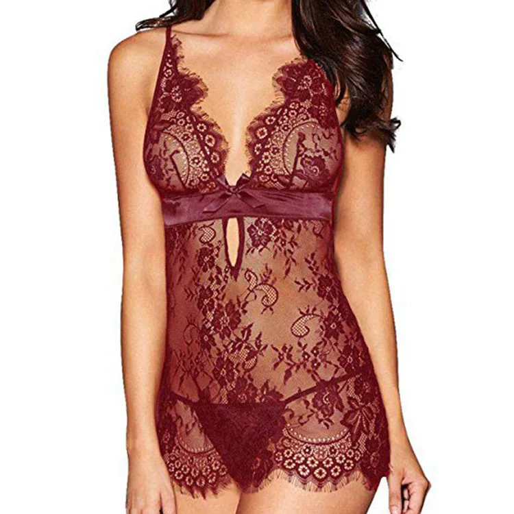 Mature women eyelash lace babydoll sexy lingerie hot