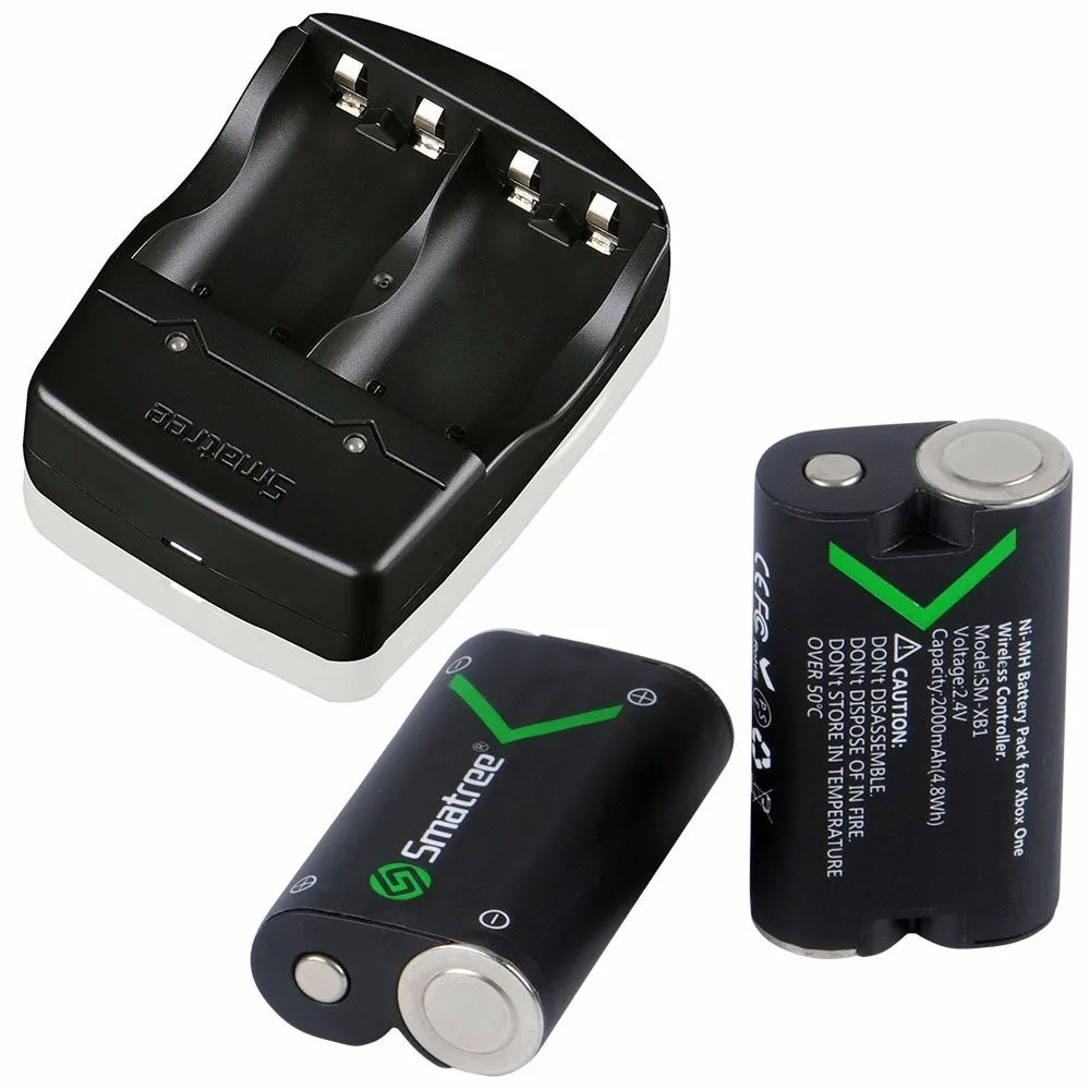 Smatree Rechargeable NI-MH Battery 2000mAH (2-Pack) + Dual-Channel Charger for Xbox One / Xbox One S Wireless Controller