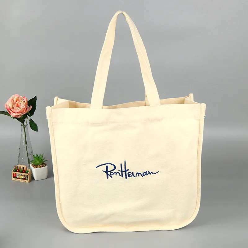 Wholesale customized large eco canvas tote organic cotton bag With inside pocket