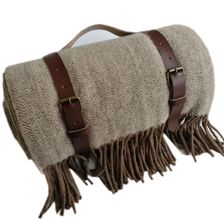 Wool Woven Cashmere Super Soft Plaid Throw Picnic Anti-pilling New Design Warm Merino Blanket