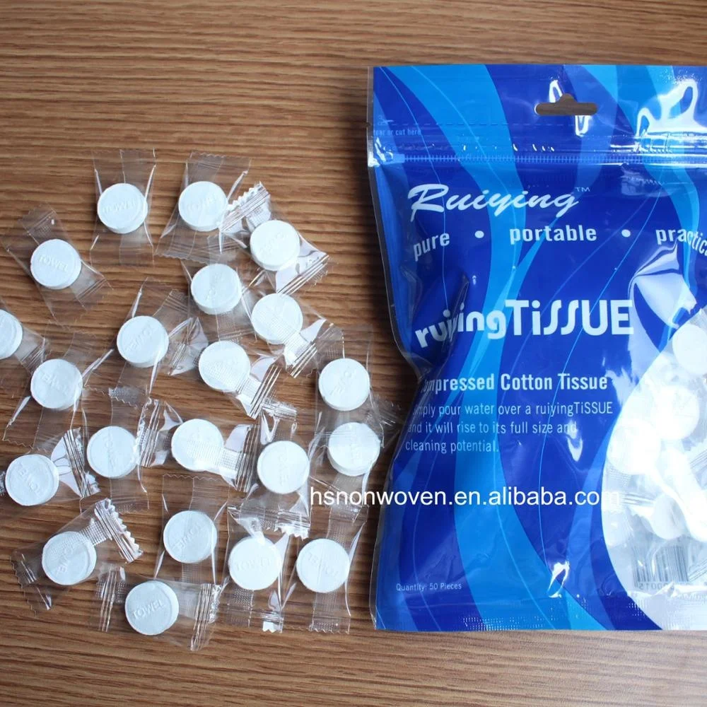 Disposable tablet compressed towel 100% biodegradable compressed napkin with individual packing