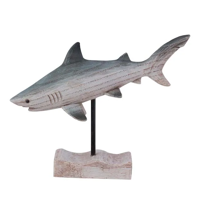Wood Look Resin Shark Figurine Nautical Beach Decor