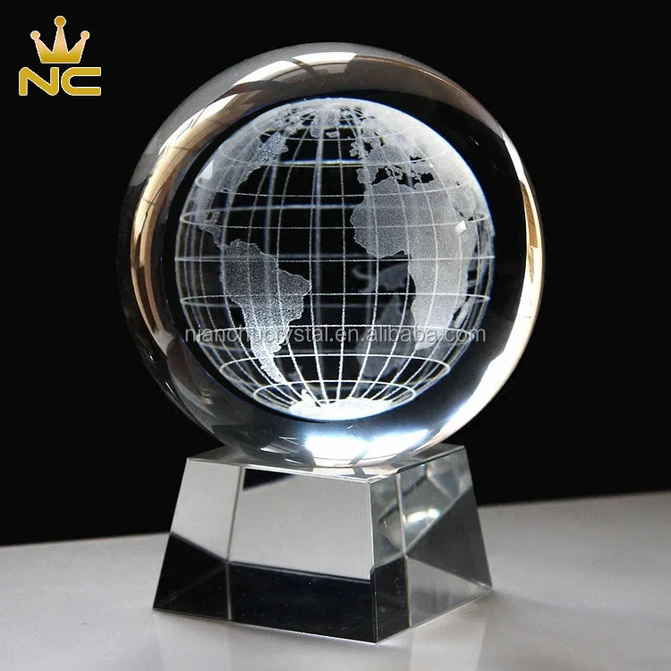 Personalized 3D Laser Engraved Round Crystal Dragon Ball Glass Earth Ball For Business Love Gifts