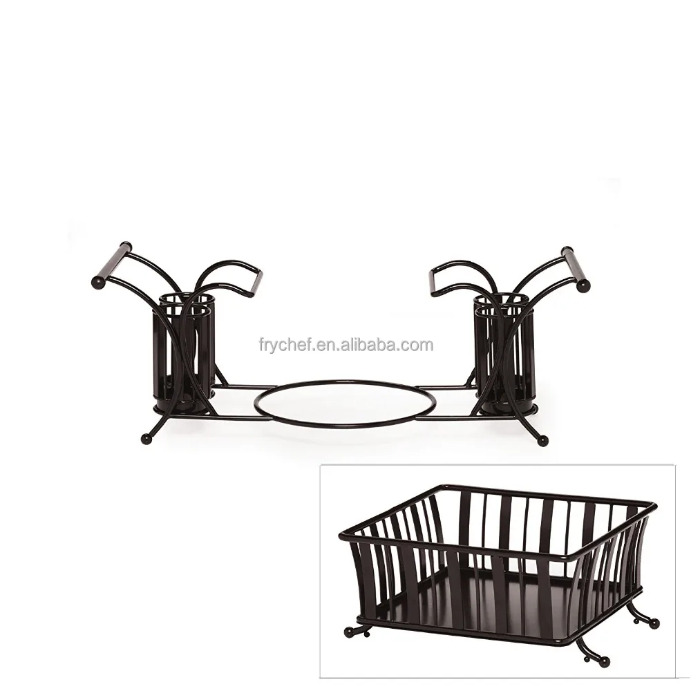 Metal Buffet Utensil Caddy , 2PCS Stackable Buffet Caddy , Antique Black set F0201