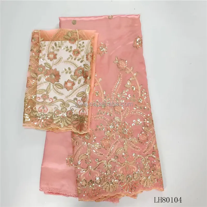 
LH80104 garment fashion dubai nylon cotton silk george bridal lace fabric with sequins 
