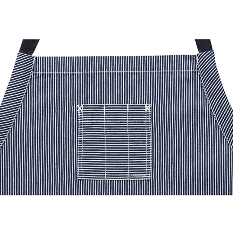 Striped Catering Pinafore Canvas Chef Bib Apron With Adjustable Straps For Kitchen