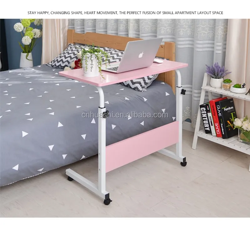 Mobile Bedside Table Rolling Laptop Stand Height Adjustable Computer Table Study Desk with 4 Wheels for Bed Sofa Reading