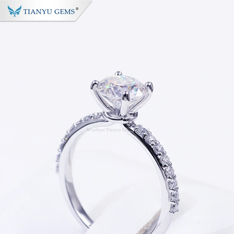 Tianyu High End Jewelry Manufacturer China 1 2 3 4 5 Carat CT 14K Solid White Gold Engagement Wedding Custom Moisssanite Rings
