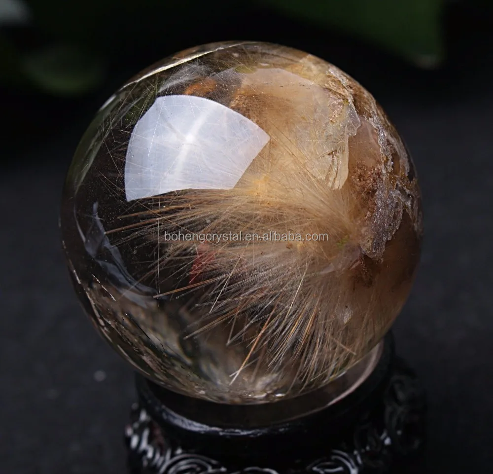 Natural Clear Hair Rutilated & Phantom Crystal Ball SPHERE Quartz Specimen