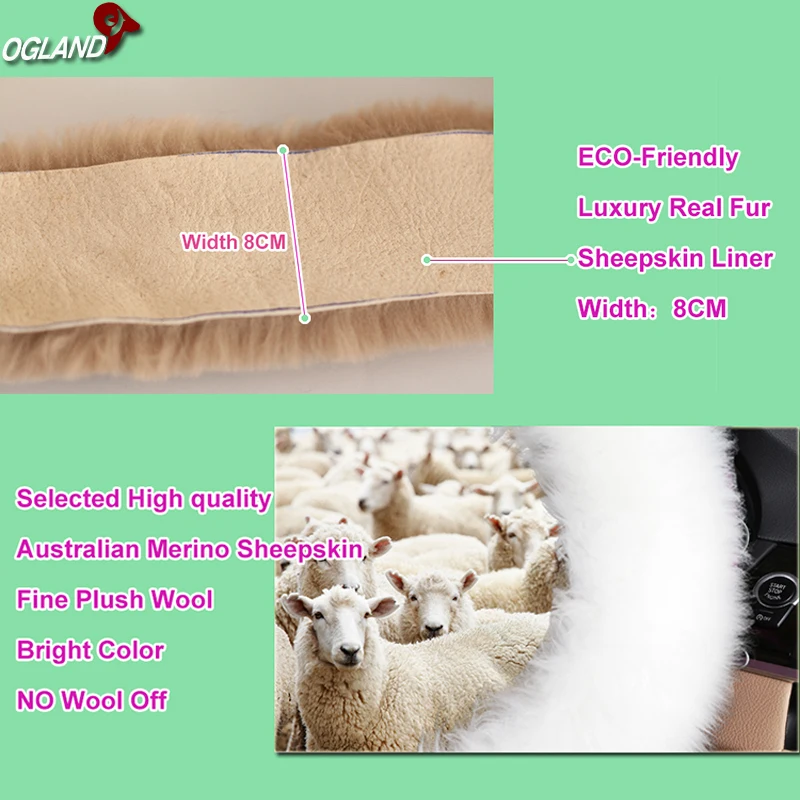 
Anti Slip Styling Fluffy Long Wool Steering Wheel Cover For Car Accessories Interior Australian Merino Sheepskin Automobile 