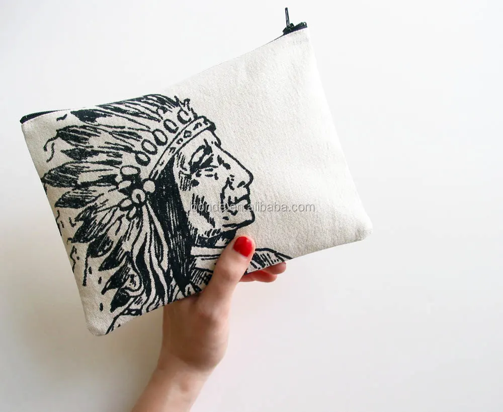 
Small tribal boho organic cotton zipper pouch 