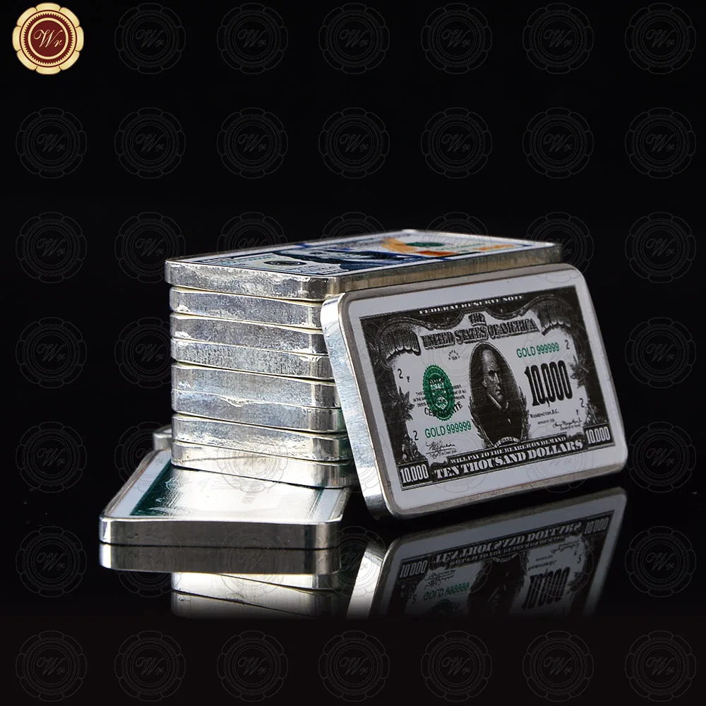 WR Home Accessory 10000 Dollar American Silver Bill Note Fake Bar Quality 999.9 Silver Bars