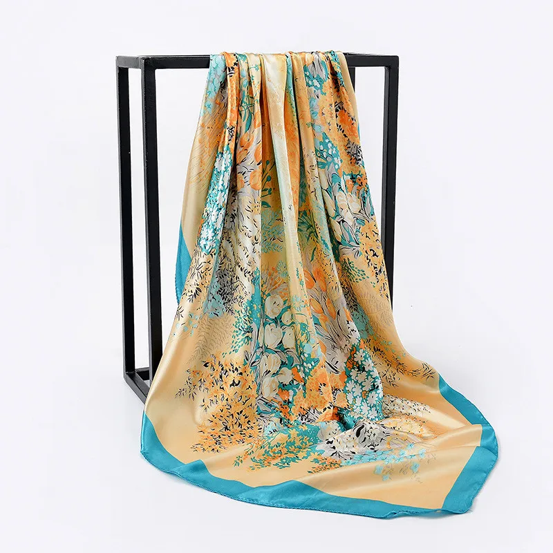 High-end Classical Women Flower Print Female Square Shawl Scarf