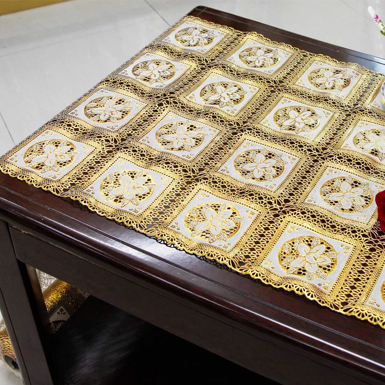 50cm* 20m Golden/Silver coated PVC/Vinyl fine long lace table cloth