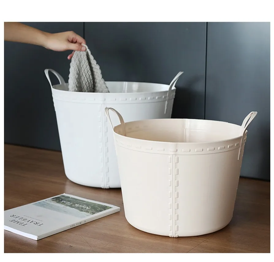 Wokahome Household Basket Plastic Laundry Organizer Baskets Hamper Bag with Soft Handles Waterproof