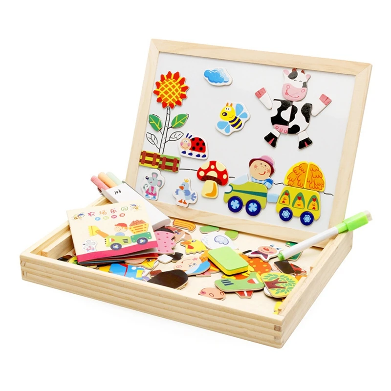 2022 New Design Double Side Dry Erase Wooden Magnetic Drawing Board With Magnetic Wooden Puzzle