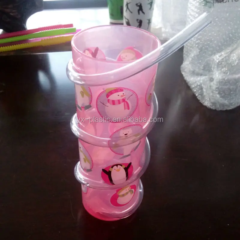 clear Plastic Cup with Crazy Twist Straw 300ml for