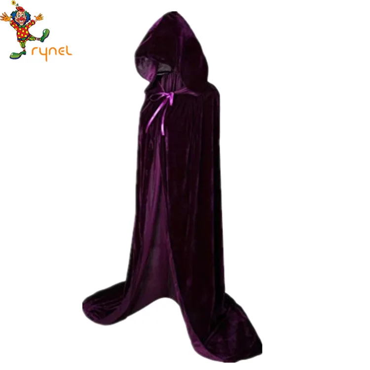 Yiwu Rynel Purple Hooded Cloak Long Velvet Cape for Christmas Cosplay Costumes